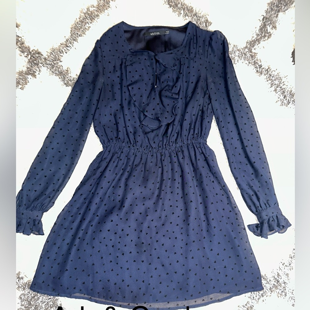 Ark & Co black heart Polka Dot Dress size small long sleeve